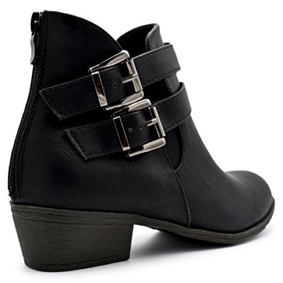 Double Buckle Straps Low Heel Ankle Booties - Picture 6 of 7